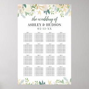 Cream Guld Blommigt Greenery Bröllop Seating Poster