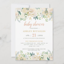 Cream Guld Blommigt Greenery Girl Baby Shower