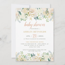  Cream Guld Blommigt Greenery Girl Baby Shower Inbjudningar