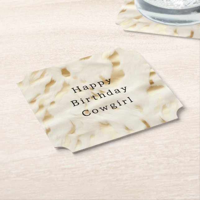 Cream Guld Cowhide Animal Underlägg Papper (Vinklad)