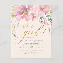 Cream  & Guld Det är en Blommigt babyskor för flic Inbjudan Vykort