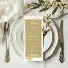 Cream & Guld Elegant Blommigt Bröllop Menu Meny