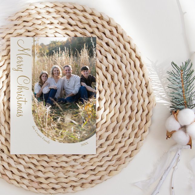 Cream Guld Elegant - minimalistisk julfotopatch Julkort (Skapare uppladdad)