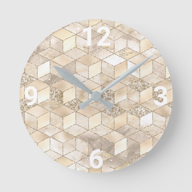 CREAM GULD GEOMETRIC WALL CLOCK RUND KLOCKA (Framsida)