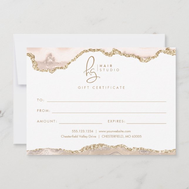 Cream Guld Glitter Agate Business Gift Certificate (Baksida)