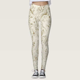 Cream & Guld Glitter Marble Swirl Modern Glam Leggings