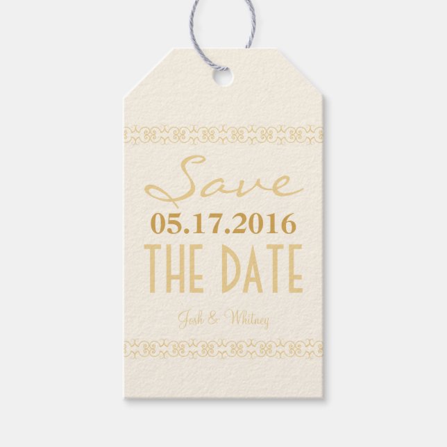 Cream Guld Ivory Modern Save Date Bröllop Märkre Presentetikett (Framsidan)