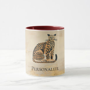 Cream Guld Leopard Animal Mugg