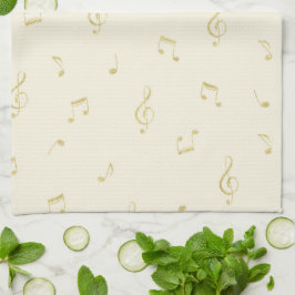 Cream Guld Musiknoter Kökshandduk