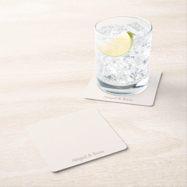 Cream & Guld Personlig Simple Bröllop Underlägg Papper Kvadrat (Insitu)