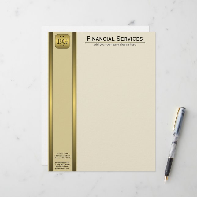 Cream Guld Plate Accountant Business Letterhead Brevhuvud (Fram/Back In Situ)