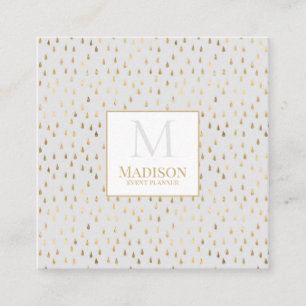 Cream Guld RainDrop Modern Trendig Monogram Fyrkantigt Visitkort