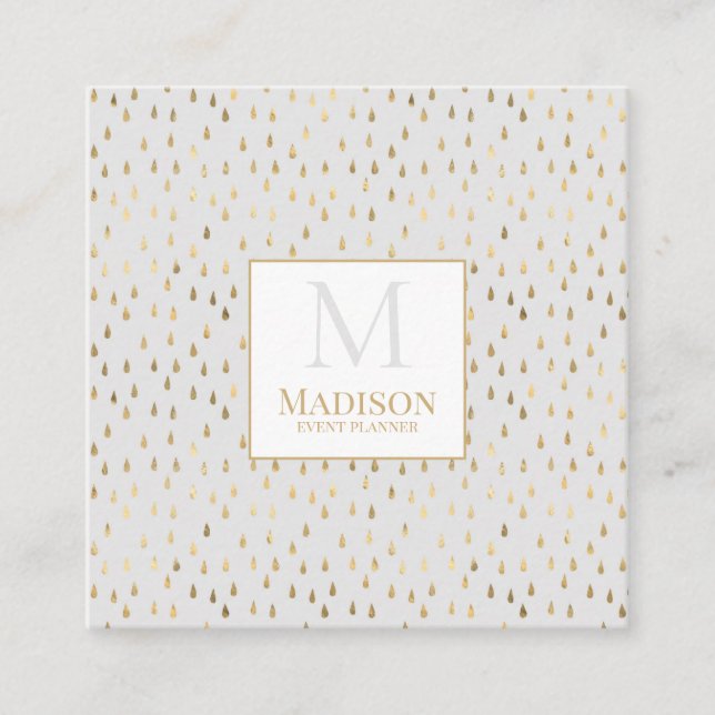 Cream Guld RainDrop Modern Trendig Monogram Fyrkantigt Visitkort (Framsida)