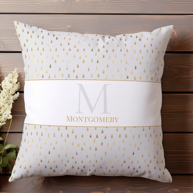 Cream Guld RainDrop Modern Trendig Monogram Kudde (Skapare uppladdad)