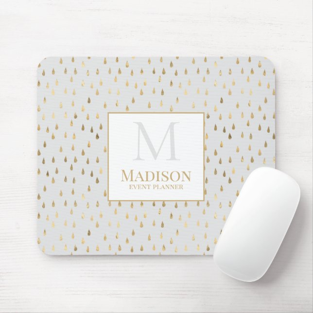 Cream Guld Regndrop Modern Trendig Monogram Musmatta (Med mus)