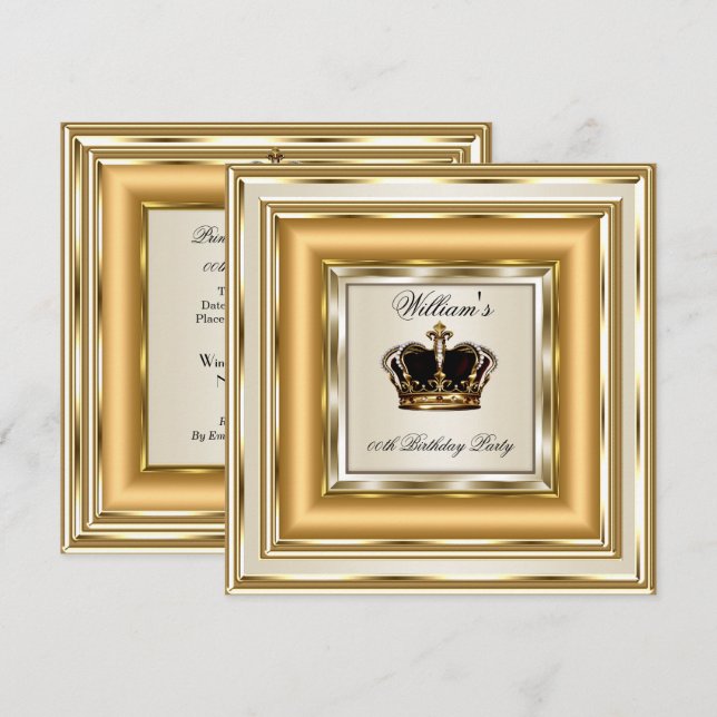 Cream Guld Silver Birthday Prince Kung Queen Inbjudningar (Fram/baksida)