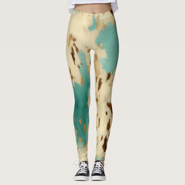 Cream Guld Turcos Cowhide Animal Leggings (Framsida)