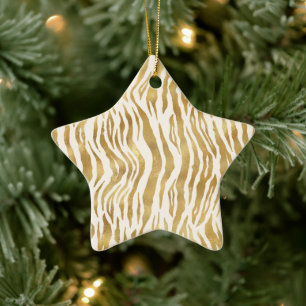 Cream Guld Zebra och Leopard Skriv ut Julgransprydnad Keramik
