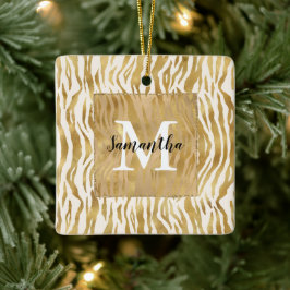 Cream Guld Zebra tryck Monogram Julgransprydnad Keramik