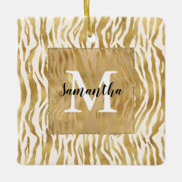 Cream Guld Zebra tryck Monogram Julgransprydnad Keramik