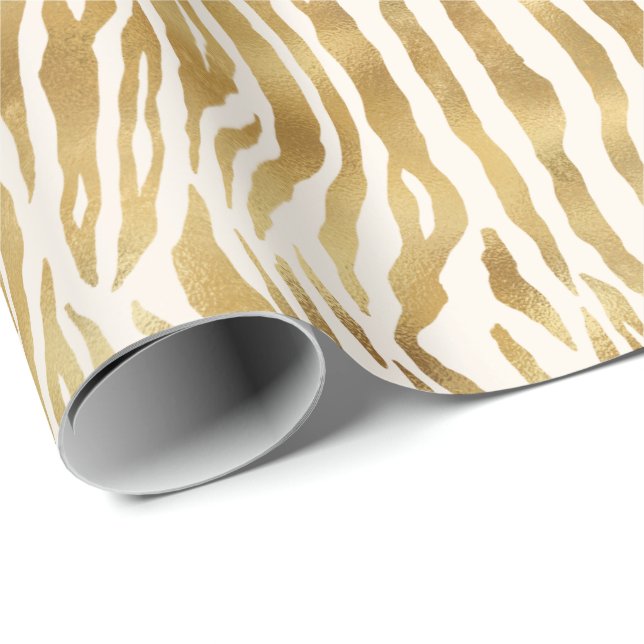 Cream Guld Zebra tryck      Presentpapper (Rullad Hörn)