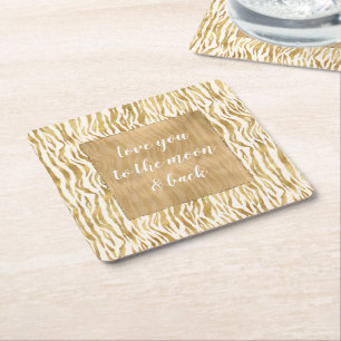 Cream Guld Zebra tryck Underlägg Papper Kvadrat