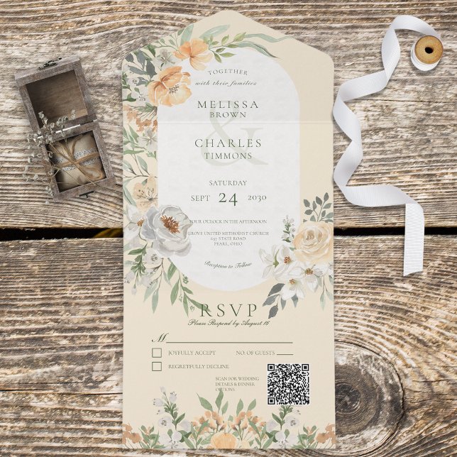 Cream & Gult Boho Blommigt Gult QR-kod (Skapare uppladdad)