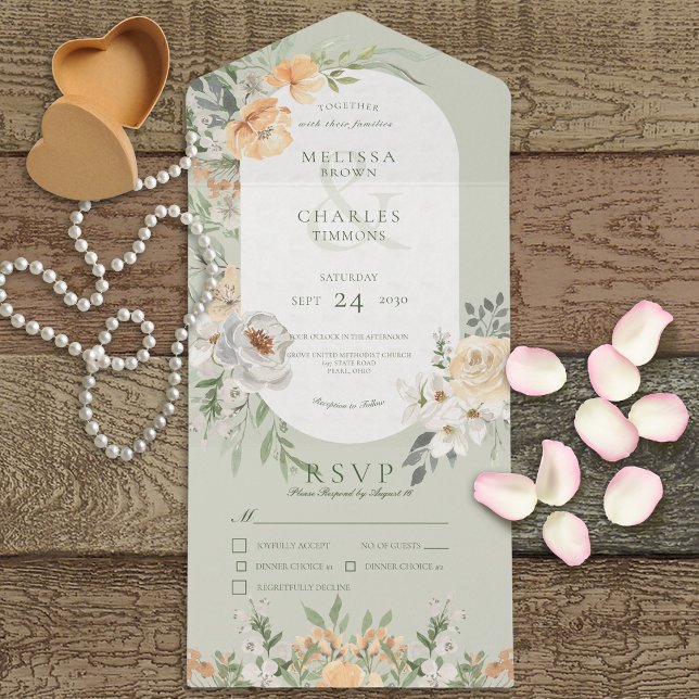 Cream & Gult Boho Blommigt Sage Grönt Middag (Skapare uppladdad)