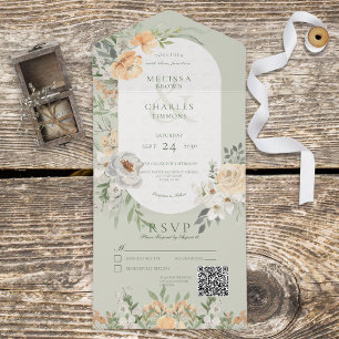 Cream & Gult Boho Blommigt Sage Grönt QR-kod