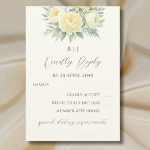 Cream Gult Peony Ro Blommigt Bröllop OSA Card Kort