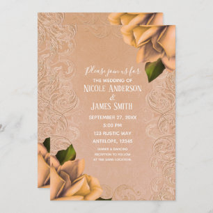 Cream Gult Vintage Antique Ro Elegant bröllop Inbjudningar