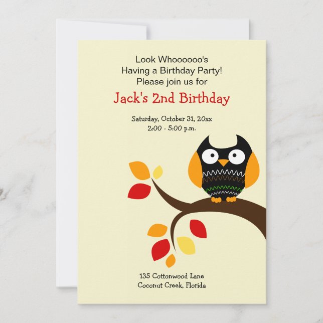 Cream Halloween Uggla höstfödelsedag Inbjudan 5x7 (Framsida)