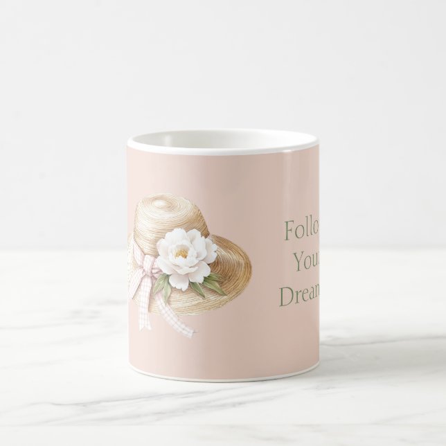Cream Hat Pink Bow White Flower Kaffemugg (Center)