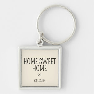 Cream Heart Home Sweet Home New Homeowner Fyrkantig Silverfärgad Nyckelring