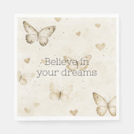 Cream Hearts Butterflies Birthday Pappersservett