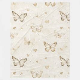 Cream Hearts Butterflies Christmas Fleecefilt