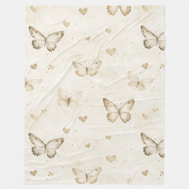 Cream Hearts Butterflies Christmas Fleecefilt (Framsidan)