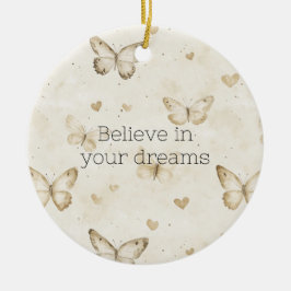 Cream Hearts Butterflies Christmas Julgransprydnad Keramik