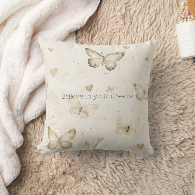 Cream Hearts Butterflies Christmas Kudde (Filt)