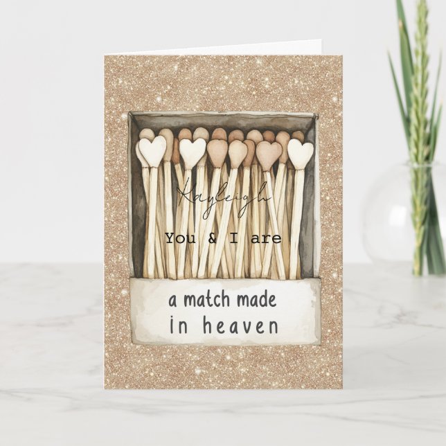 Cream Hearts Match Made in Heaven Guld Glitter Kort (Framsida)