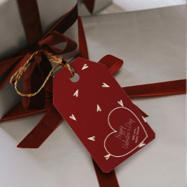 Cream Hearts on Burgundy - Minimal Valentine Presentetikett