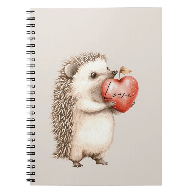 Cream Hedgehog Heart Love Anteckningsbok (Framsidan)