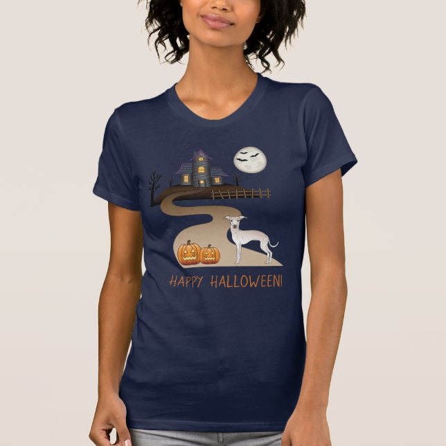Cream Iggy Cute Hund och Halloween Haunween House T Shirt (Framsida)