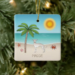 Cream Italiana Greyhound vid Tropical Summer Beach Julgransprydnad Keramik<br><div class="desc">En ursprunglig Destei-design som belyser den italienska rasen Greyhound. Perfekt för hundälskare eller någon som tittar att fira detta älskade siktjud i stil.</div>
