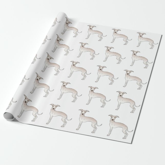 Cream Italienska Greyhound Cute Tecknad hund Mönst Presentpapper (Utrullad)