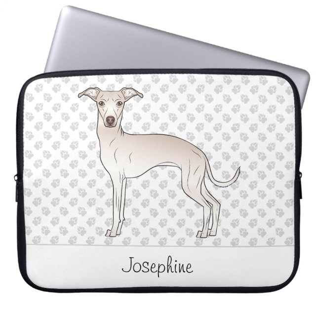 Cream Italy Greyhound Cute Hund med eget namn Laptop Fodral (Framsidan)