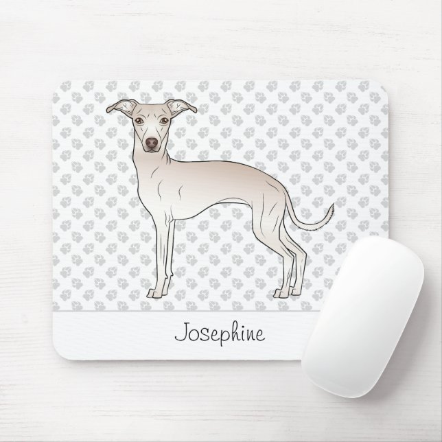 Cream Italy Greyhound Cute Hund med eget namn Musmatta (Med mus)