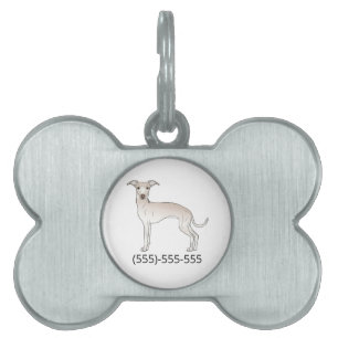 Cream Italy Greyhound Cute Hund och Mobilt nummer ID-bricka Husdjur