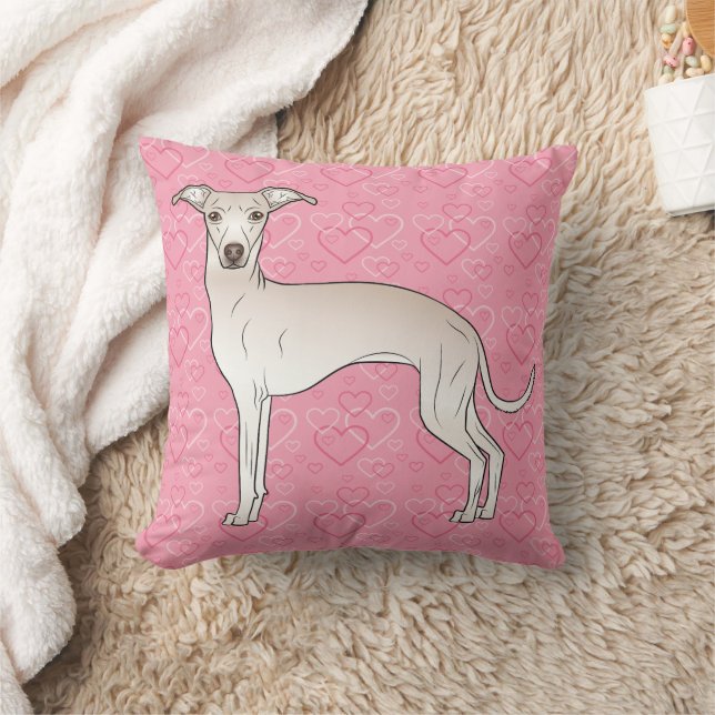 Cream Italy Greyhound Cute Hund on Rosa Hearearear Kudde (Filt)
