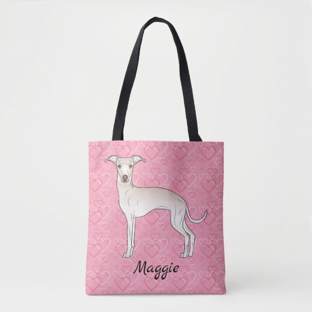 Cream Italy Greyhound Cute Hund on Rosa Hearearear Tygkasse (Framsida)